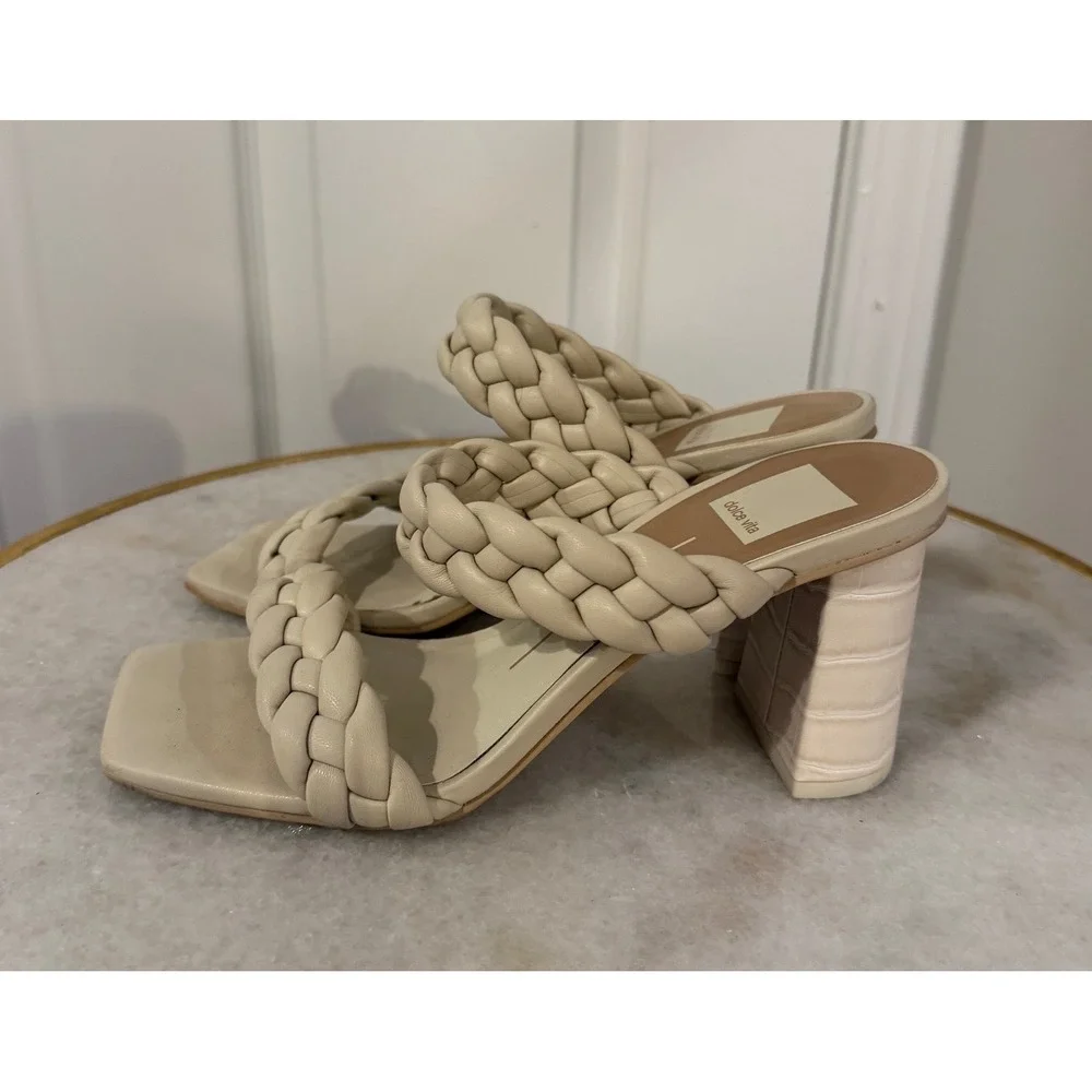 Dolce Vita Womens Beige Braided Strap Block Heel Mules Sandals Size 7